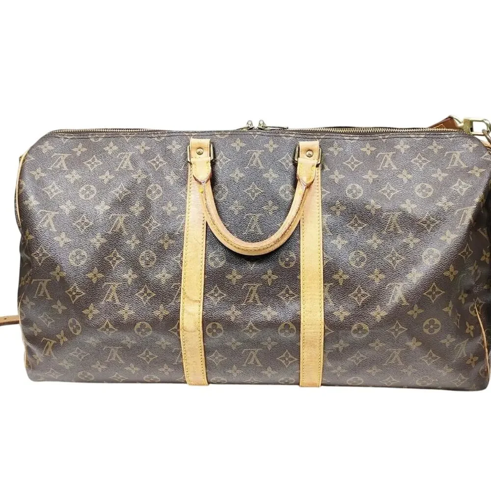 Louis Vuitton LV Boston Bag Keepall Bandouliere 55 Brown Monogram EUC - Picture 2 of 9